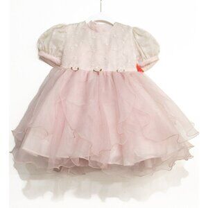 Lida Girls Pink Floral Lace Tulle Dress Buttons Crew Neck Puff Sleeve 4T NWT